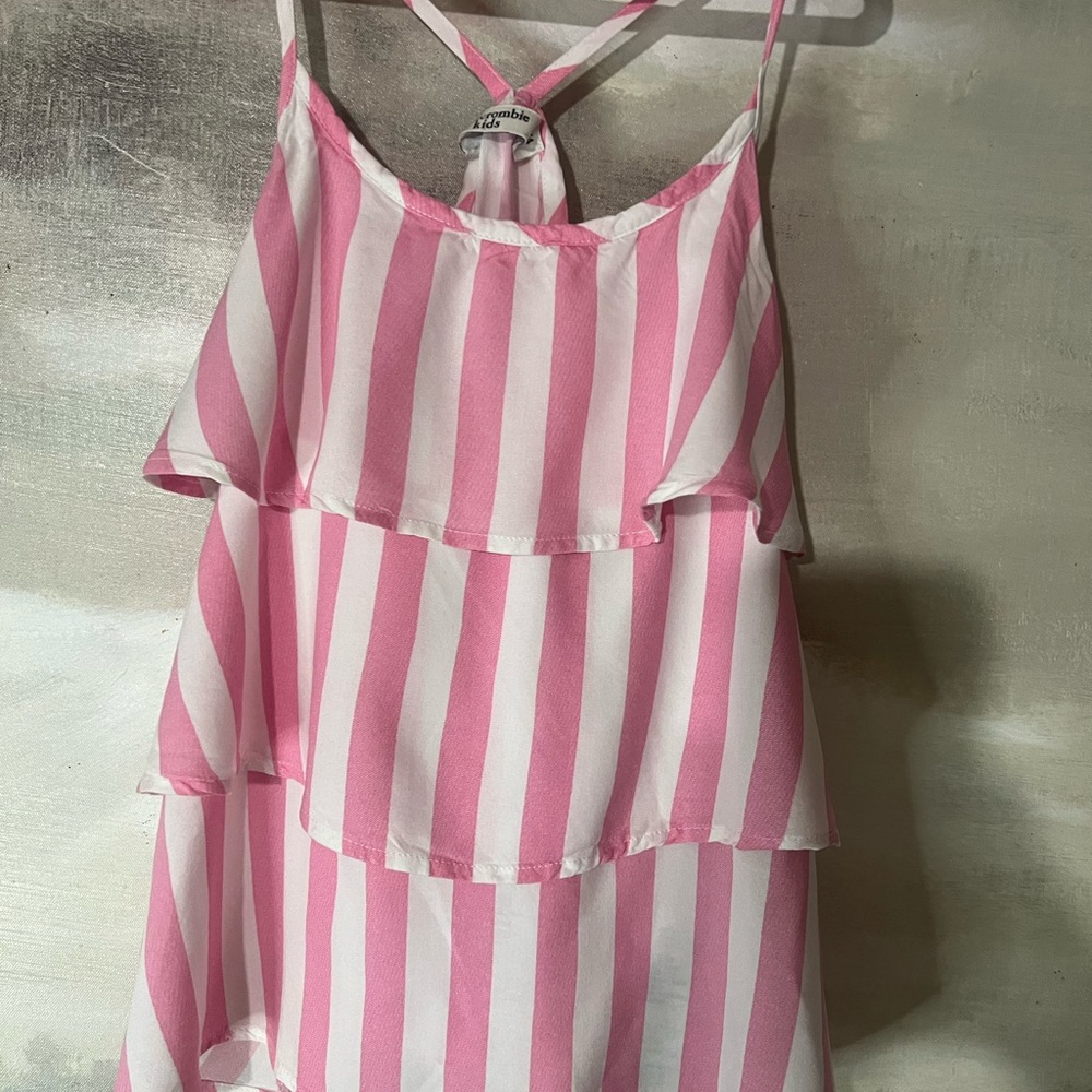 abercrombie kids Pink and White Striped Ruffle Cami